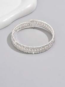 1pc Fashionable Minimalist Multi-Row CZ & Faux Pearl Women Bracelet, For Daily Wear