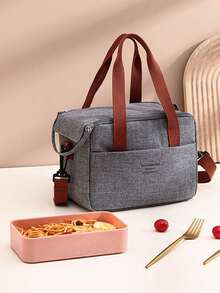 1pc Insulated Lunch Bag, Aluminum Foil Food Bag, Meal Package, Ice Pack, Student Lunch Bag, Lunch Bag, Large Capacity Insulated Dual-Pocket Lunch Bag, Portable Lunch Box Bag(Random Color Of Letters) Lunch Bag For Women Cooler Bag Lunch Box For School - Multicolor - View 3