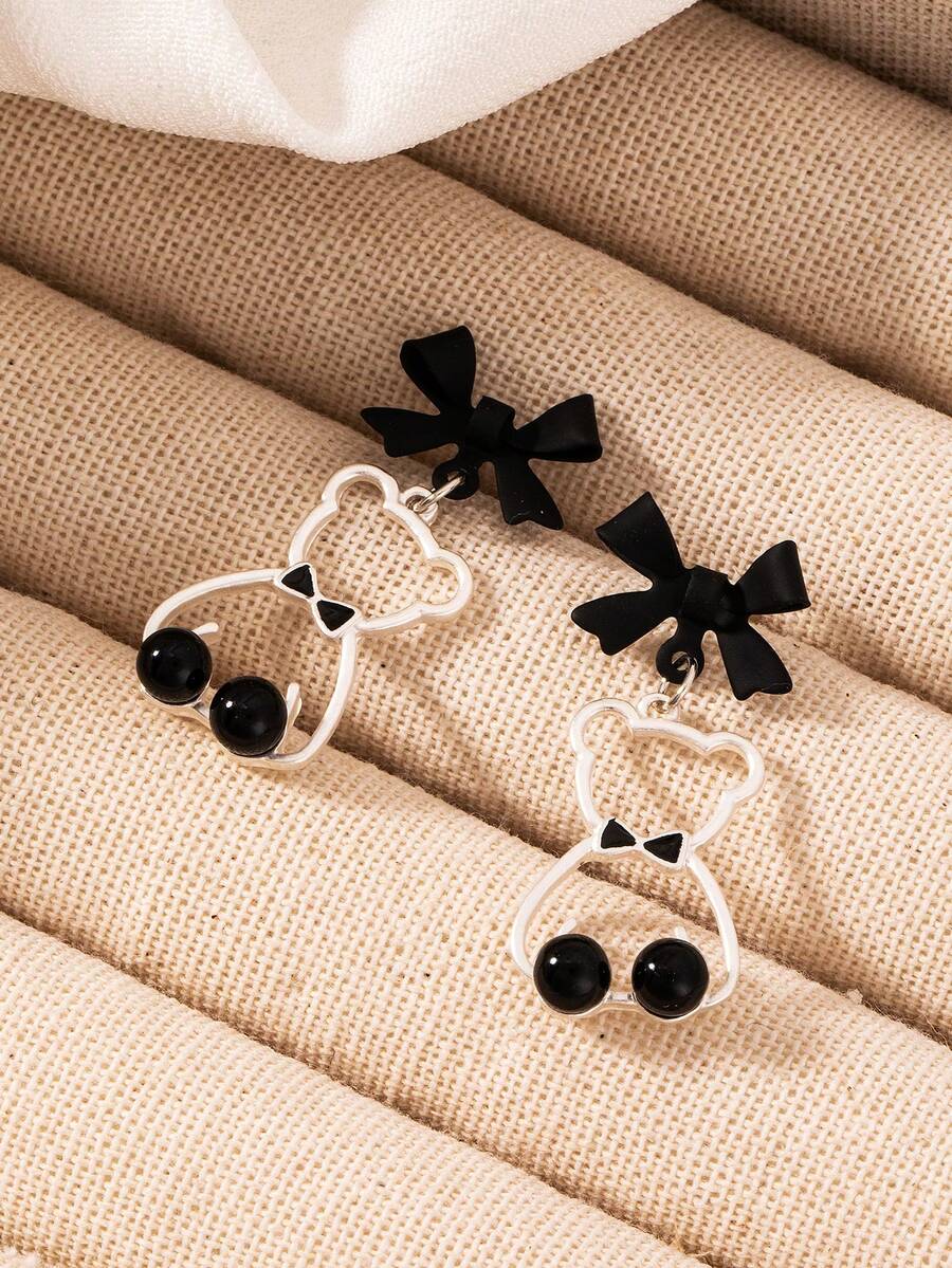 1pc Cute Bear With Bow Earrings, Sweet & Gentle, Suitable For Daily Wear, Gift For Mom, Friends - one-size - View 1