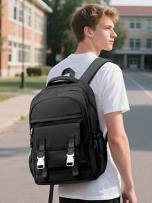 15.6" Laptop Backpack, Casual Travel Backpack Suitable For Teenagers And Students, Adjustable Shoulder Straps, Multi-Pocket Design, Commuter Backpack, Outdoor Backpack, Random Assortment Of New And Old Styles - Black - View 10