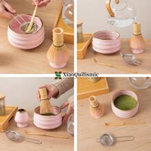 5 Piece Set Japanese Matcha Bowl Set, Matcha Whisk Holder, Bamboo Matcha Whisk, Bowl With Spout, Matcha Sieve Scoop, Matcha Set, Gift For Matcha Lovers (Available In Pink, Yellow, White), Traditional Matcha Tea Set, Tea Ceremony Gift - 彩色 - 查看 9