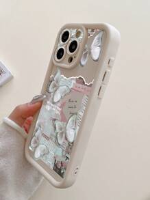 1 pieza Funda de teléfono con diseño perforado y estampado de mariposa, resistente a los golpes y de color blanco lechoso, compatible con iPhone 11 Pro Max/12 Pro Max/13 Pro Max/14 Pro Max/15 Pro Max/16 Plus/16 Pro Max, 16E, Galaxy A55/A15/S24 Ultra, Redmi, OPPO/Realme, VIVO, Infinix, Honor, MOTO, One Plus