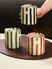 1pc Ins Style Striped Handgrip Coffee Mugs, Cute Girly Highly Attractive Romantic Water/Milk/Latte Cups For Women