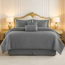 10-Piece Comforter Set - Lux Decor - Down Alternative - Seersucker Lightweight Comforter Set With Sheets - All-Season Warmth & Breathability - Enhance Your Space With Cozy Elegance - Soft Bedspreads - Luxury Bedding Sets - Back To School - Graduation Gifts - Lightweight Comforter - Home Decor - Embrace Comfort In Every Season - Softness And Style Combined - All-Season Bedding Set -, Cozy Bedding, Soft Bedding, Luxury Bedroom Comfort, Valentine's Day Cozy Night, Spring Lightweight Bedding, All-Season Warmth, Duvet Insert, Cozy Blanket, Fluffy Fill, Box Stitch Design, Reversible Design, Hotel Collection Style, Soft Touch Fabric, Easy Wash Bedding, Daily Living, Home Basic, Family Use - 灰色 - 查看 10