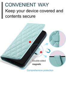AWQUER Wallet Flip Cover Protective Case Compatible With Samsung Galaxy 16E/16/15/14/13/12/Mini/11 Pro/X/XS Max/XR/8/7/6 Plus/SE (2020/2022 Models), Credit Card Slots, PU Leather Material - Mint Green - View 7