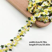 0.91m Floral Lace Trim Ribbon, Yellow & White Daisy Embroidered Polyester Fabric, Suitable For Wedding Decoration, Party Decoration And DIY Crafts | Elegant Design | Decorative Ribbon, Bouquet Ribbon - Multicolor - View 18