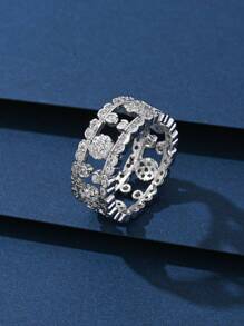 1 Stück luxuriöser 4-Blatt Kleeblatt-Stil glänzender eleganter breiter dicker Ring mit vollen Strass-Kristallen und Achat für Frauen, passendes Armband, geeignet für Heiratsantrag, Party, Feiertage, Geburtstag, qualitativ hochwertige Schmuckzubehör für den Alltag