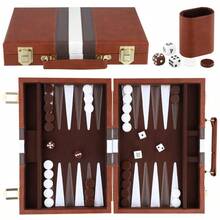 11-Inch Portable Backgammon Set – Classic 2-Player Board Game With Premium Brown Leather Case - Brown - View 3