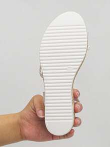 1 Pair Thick Sole Woven Strap Sandals For Teenagers, Summer