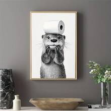 nutria, viene con funda de tejido, estilo en blanco y negro - mural de baño sin marco, decoración de baño, decoración de nutria - transparente - Ver 1