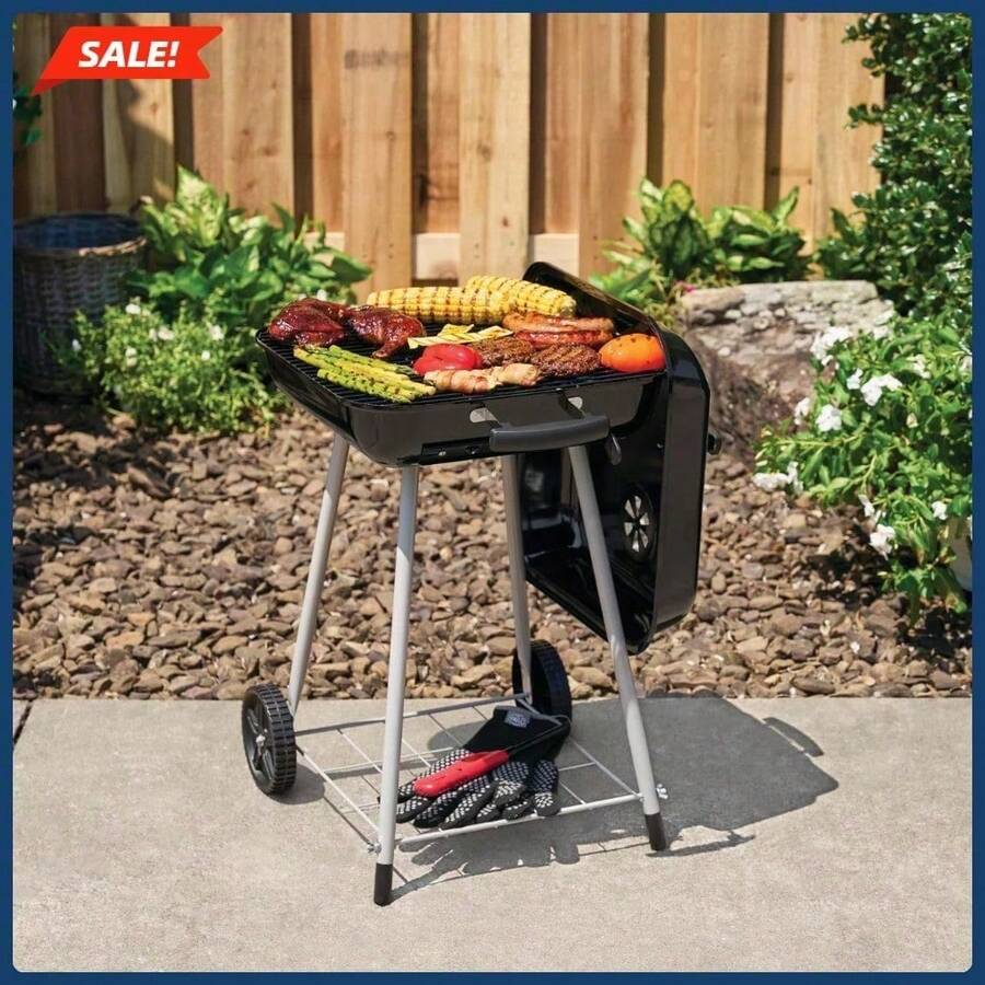 17.5" Charcoal Grill On Wheels, Mobile Grill For Parties, Camping, Picnics
