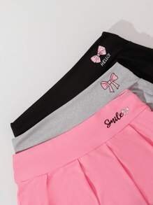 3pcs/Set Young Girl Bow Print Fold Pleated Skirt Shorts, Casual & School Style, Summer - Multicolor - View 4