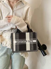 新款时尚女士托特包手提包别致复古格子方形手提包，适合约会、购物，百搭精致