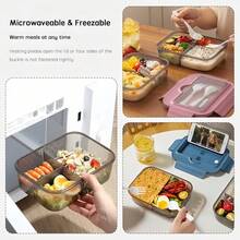 1400ml Microwave Bento Box, 3-Compartment, With Utensils, Suitable For Picnic, Work, School, Camping And Fitness - Multicolor - View 6