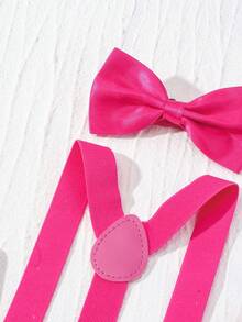 2 件英式背带夹男孩和女孩通用弹力织带吊带带动力夹背带裤带蝴蝶结小狗保持回到学校 - 玫紅色 - 查看 4