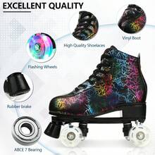 Milky Way Men's And Women's Roller Skate Shoes PU Leather High Top Shoes Classic Double Roller Skate Shoes Quad Roller Skate Shoes Men Ladies Neutral Roller Skate Shoes - 黑色閃電圖案 - 查看 4