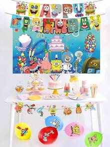 23pcs SPONGEBOB Theme Party Tableware Set, Including Octopus, Party Decorations, Banners, Latte Art, Background Cloth, Party Decoration Props Balloons, Suitable For Family Gatherings, Halloween And Christmas Parties Suitable For Family Gatherings, Weddings, Birthdays, Gift-Giving, Etc Home Decor Halloween Decor Fall Decor Room Decor Autumn Decor - Multicolor - View 6
