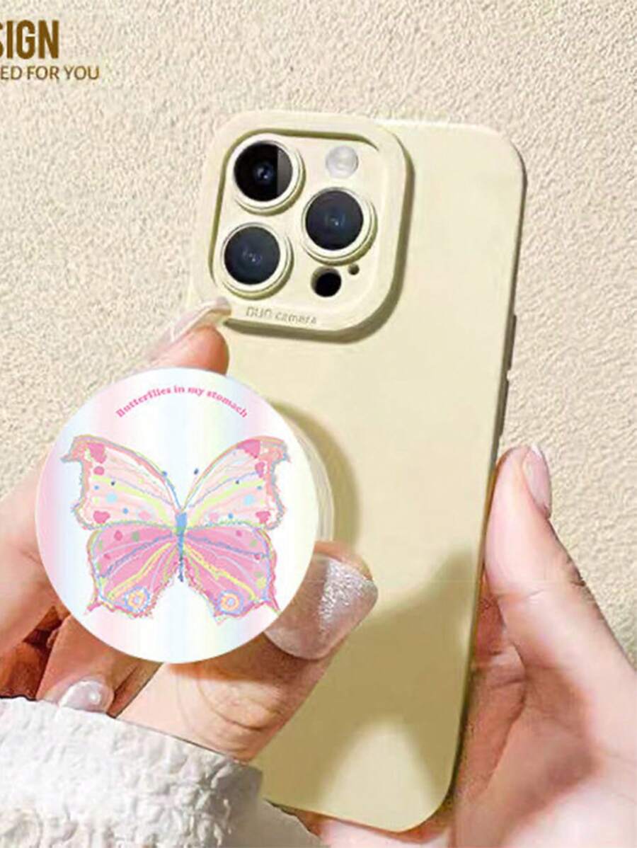 1pc Butterfly Design 360 Degree Rotating Air Cushion Phone Holder, Retractable Foldable Adhesive Desktop Stand, For Women Compatible With IPhone, Android Phone, Gift For Birthday, Family, Friends Push-Pull Phone Grip Phone Accessories