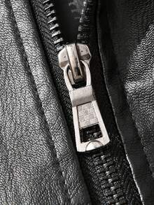 Chaqueta de cuero de motocicleta con forro térmico grueso para hombre talla grande, cuello, bolsillos con cremallera, para invierno - Negro - Ver 7