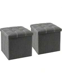 Free Shipping15 Inches Storage Ottoman Cube Set Of 2, Foldable Storage Boxes Footrest Step Stool, Padded Seat For Dorm Ving Room, Support 300lbs, Ne Fabric Grey Dgds - Grey-2pack - 查看 1