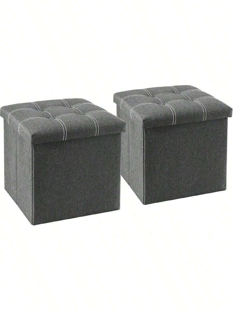 Free Shipping15 Inches Storage Ottoman Cube Set Of 2, Foldable Storage Boxes Footrest Step Stool, Padded Seat For Dorm Ving Room, Support 300lbs, Ne Fabric Grey Dgds - Grey-2pack - 查看 1