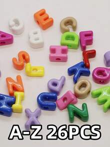 26 件时尚新款亚克力大孔英文字母珠子，适用于 DIY 手机挂绳、鞋饰、手工珠宝、节日礼物 - 亞克力大孔A---Z英文字母直孔串珠 - 查看 17