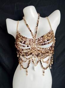 Accessoire de soutien-gorge de chaîne de corps sexy unisexe, élégant pour les boîtes de nuit, les festivals. Losange, imprimé floral, paillettes, romantique français, charme rustique mature, luxueux classique sexy. Perles acryliques à franges, strass, paillettes, romantique français, charme rustique mature, luxueux dos nu à paillettes strass, toutes saisons
