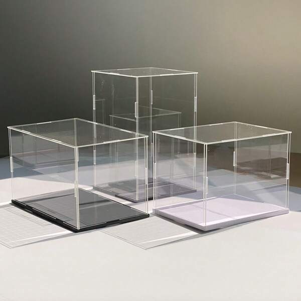 Clear Acrylic Display Case, Assemble Cube Display Box Stand With Black Base, Dustproof Protection Showcase For Collectibles Memorabilia Figurines