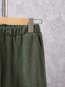 Tween BoySpring/Autumn Corduroy Long Sleeve Shirt With Pockets & Casual Pants Gentleman Suit Set - Green - View 6