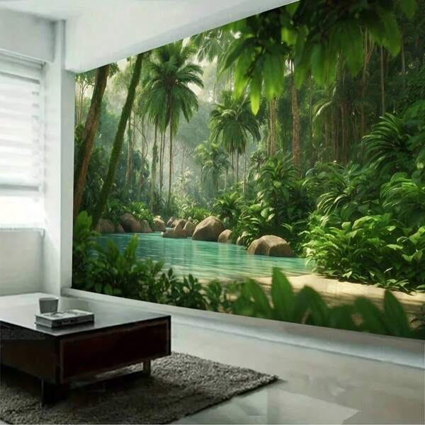 1 pieza Tapiz de planta de bosque tropical verde de alta calidad | Diseño vibrante y nítido para colgar en la pared | Tela de poliéster duradera y elástica | Ideal para decoración de sala de estar, dormitorio y cabina