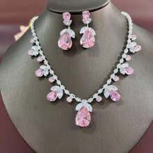 3PCS Universal Fashion Zirconia Luxury Necklace Circle Pink Tulip Suit Ins Live Burst Wear Slide Slide