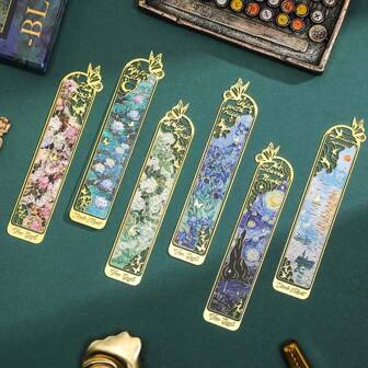 1pc Metal Hollow Bookmarks Clip ,Golden Hollow Bulk Bookmark Van Gogh Oil Painting Theme Book Mark Bookmarks Art Aesthetic Window Shapes For Book Lovers Writers Readers Reading School & Office Work