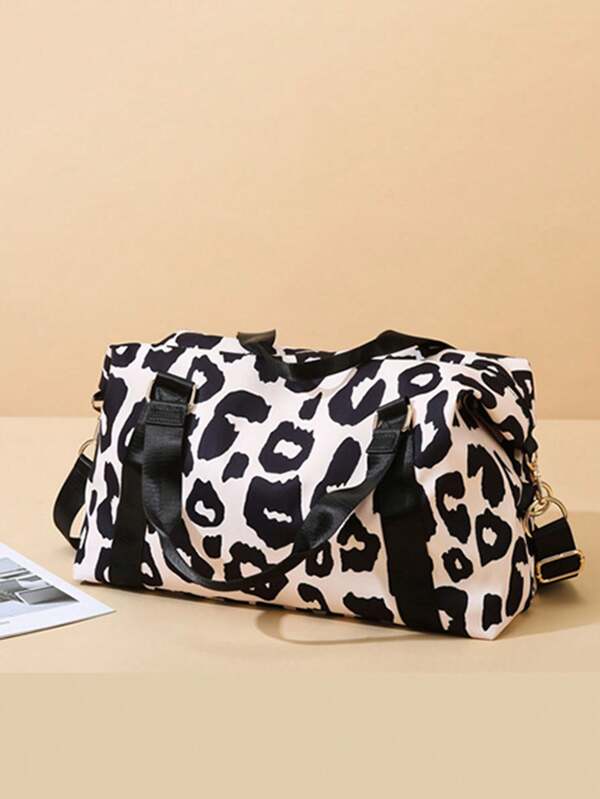 1pc New Large Capacity Travel Bag 46 * 25cm Enlarged Upgraded Cow Print Design Polyester Fiber Travel Bag Short Distance Business Travel Luggage Bag Large Capacity Cow Print Travel Bag Fitness Bag Mommy Bag/Storage Bag