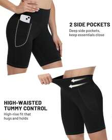 Women's 3/4 Length High Waist Biker Shorts 3 Pack - Tummy Slimming, Squat Proof With Pockets | No See-Through Chafe-Free For Workouts - 1pcs(black) - 查看 6