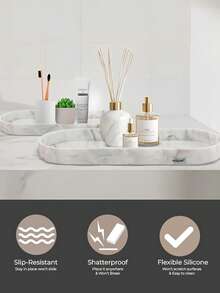 硅胶托盘套装 - 1/2 件套(11.8 英寸和 9.8 英寸)大号防碎耐热白色大理石设计梳妆台托盘,适用于浴室台面、厨房台面水槽、卫生间、卧室、肥皂、香水收纳盒 - 彩色 - 查看 3