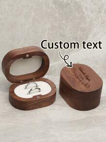 1PC Personalized Walnut Double Ring Box – Custom Engraved Oval Or Square Wooden Ring Holder For Engagement, Wedding Proposal, Anniversary, Or Valentine's Day Gift