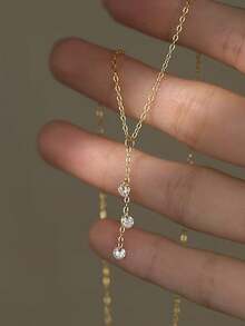 1件S925纯银水滴形锆石吊坠项链，几何Y形长流苏锁骨链，简约优雅，适合女性日常佩戴或作为礼物 - 金色 - 查看 6