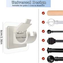 20/16/8/4/2件套公寓宿舍装饰窗帘杆无需钻孔支架，无需钻孔固定器租客友好型粘性窗帘挂钩，用于悬挂窗帘，适用于房车百叶窗、宿舍厨房卧室家居浴室