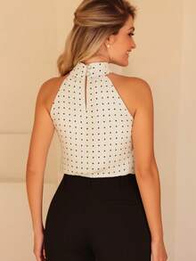 Women's Polka Dot Turtleneck Tank Top - Elegant And Modern For A Formal Or Casual Look - 白色 - 查看 2