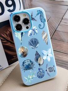 1pc Summer Dopamine Ocean Blue Sea Turtle Shell Crab Pattern Colorful Cute Jelly Pudding Waterproof Shockproof Anti-Slip TPU 2-In-1 Soft Phone Case Fitted Compatible With Apple Mobile
