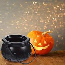 1 pièce Grand chaudron de sorcière d'Halloween, bol à bonbons en plastique noir, convient pour la décoration d'Halloween, les cadeaux de fête, les fournitures de fête de la chasse aux bonbons - Multicolore - Voir 11