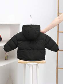 秋冬新款黑色男婴保暖连帽夹克，保暖衬里加厚派克大衣，卡通印花风衣外套