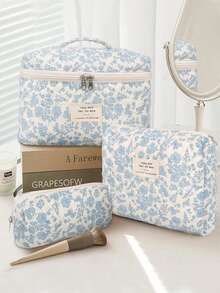 Bộ 3 túi đựng mỹ phẩm, túi du lịch, túi đựng đồ dùng vệ sinh cá nhân đa năng, túi đựng đồ tiện dụng cho nam và nữ, du lịch mùa hè, trang trí phòng tắm khi đi nghỉ mát, chuẩn bị cho năm học mới. - Màu xanh nhạt - Xem 4