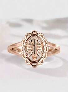 1 件玫瑰金基督教十字架戒指，适合女士女孩耶稣基督戒指宗教珠宝情人节礼物、妈妈、母亲节礼物 - 玫瑰金 - 查看 11