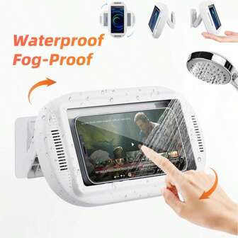 Waterproof Shower Phone Holder With Speaker 360° Rotation Wall Mount Bathroom Phone Holder