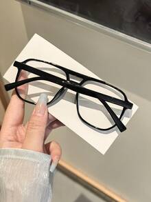 1 PC Women's Acrylic Glasses Frame Pilot Square Polycarbonate Frame Stylish Flat Glasses For Daily Reading And Daily Clothing Decor - Multicolor - View 5