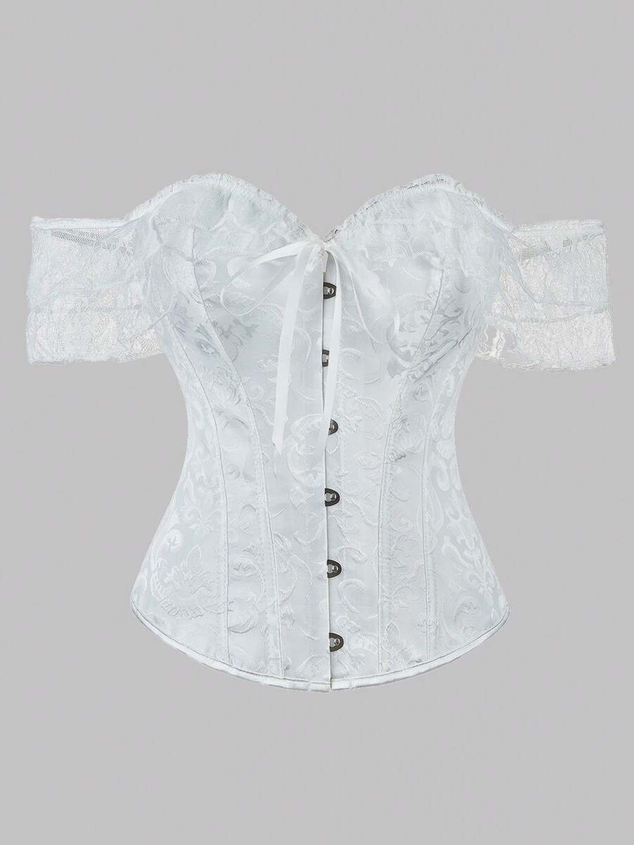 1 Stück Vintage Palast-Stil Spitzen-Bustier in Große Größen für Frauen, Off-Shoulder Bindebandkleid mit offenem Rücken, körperbetontes Abendkleid, Hochzeitskleidung