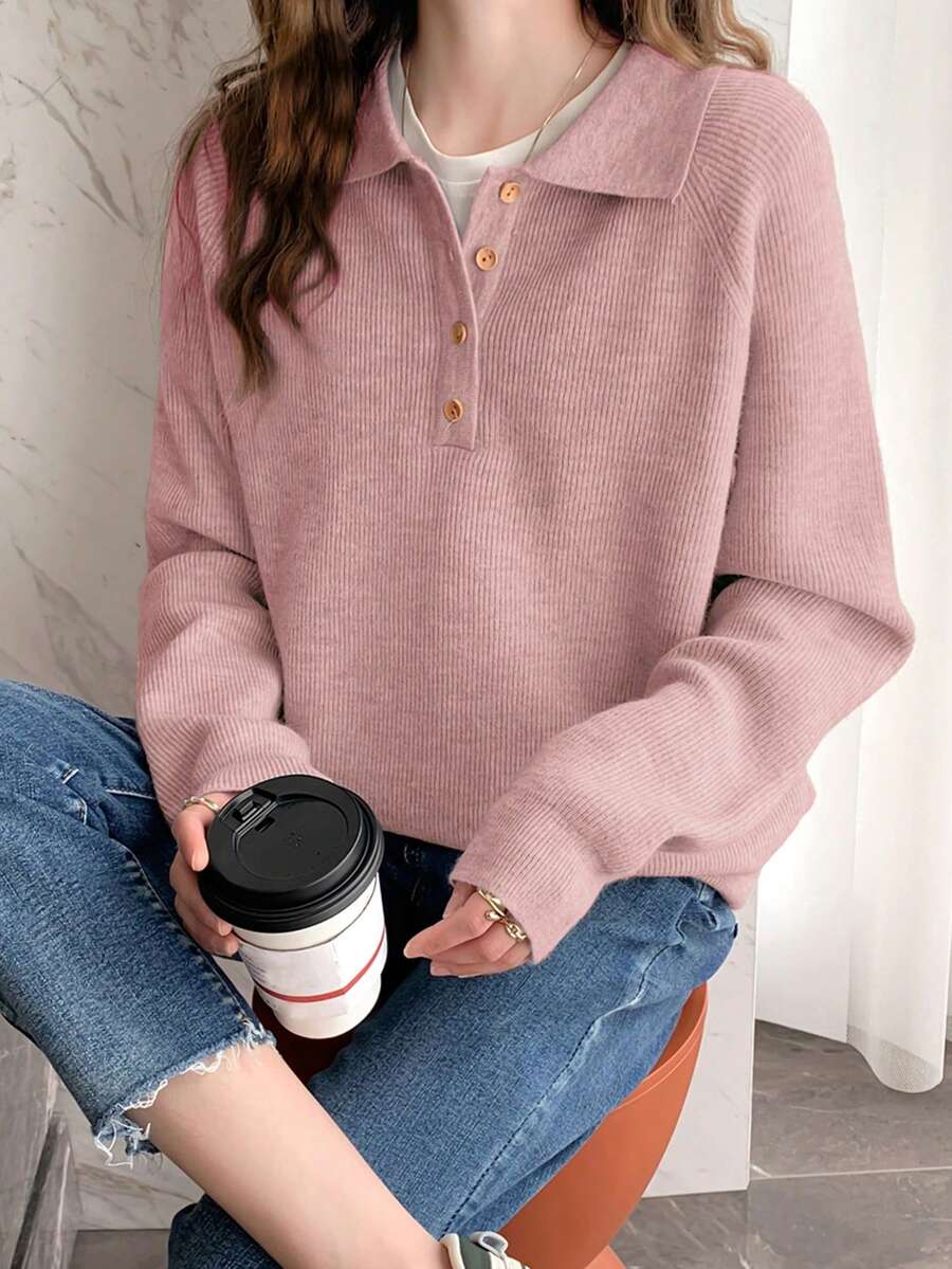 Alicedudu 女式简约百搭翻领半拉链套头毛衣，秋冬