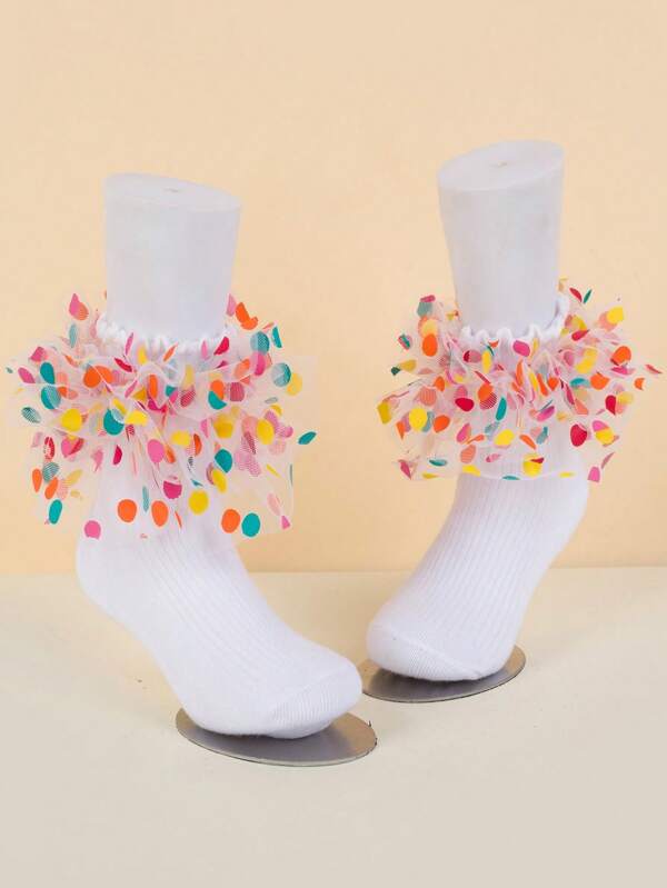 1 Pair Of Children's Multi-Layer Large Lace Socks, Rainbow Lace Princess Socks Mid-Tube Socks, Breathable And Sweat-Absorbing, Girls' Socks, Birthday Party, Festival School Performance Wear