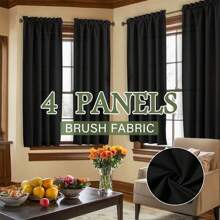 4 Pieces Of Solid Color Curtains, Filter Decorative Curtains, Bedroom, Study, Home Decoration Curtains - 黑色 - 查看 7